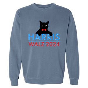 Funny Cute Kamala Harris Tim Walz 2024 Cat Garment-Dyed Sweatshirt