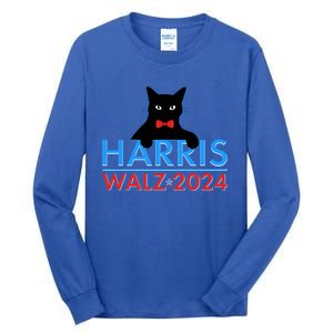 Funny Cute Kamala Harris Tim Walz 2024 Cat Tall Long Sleeve T-Shirt