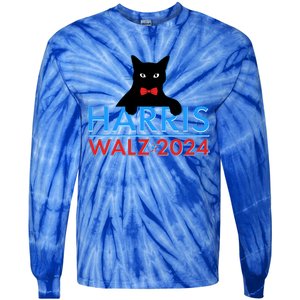 Funny Cute Kamala Harris Tim Walz 2024 Cat Tie-Dye Long Sleeve Shirt