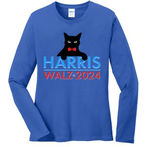 Funny Cute Kamala Harris Tim Walz 2024 Cat Ladies Long Sleeve Shirt