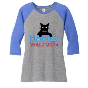 Funny Cute Kamala Harris Tim Walz 2024 Cat Women's Tri-Blend 3/4-Sleeve Raglan Shirt