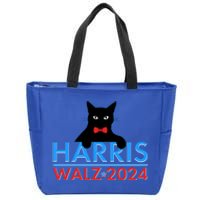 Funny Cute Kamala Harris Tim Walz 2024 Cat Zip Tote Bag