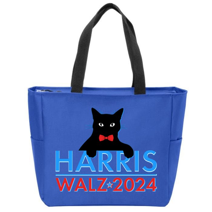 Funny Cute Kamala Harris Tim Walz 2024 Cat Zip Tote Bag