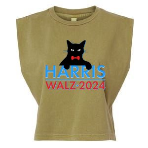 Funny Cute Kamala Harris Tim Walz 2024 Cat Garment-Dyed Women's Muscle Tee