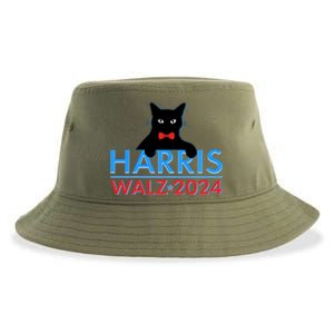 Funny Cute Kamala Harris Tim Walz 2024 Cat Sustainable Bucket Hat