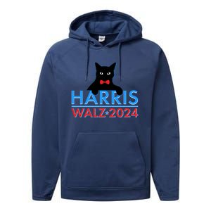 Funny Cute Kamala Harris Tim Walz 2024 Cat Performance Fleece Hoodie