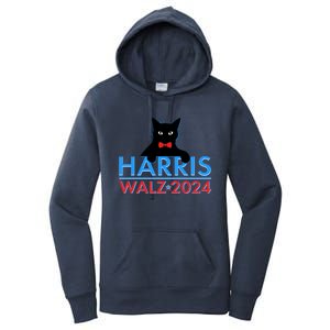 Funny Cute Kamala Harris Tim Walz 2024 Cat Women's Pullover Hoodie