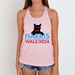 Funny Cute Kamala Harris Tim Walz 2024 Cat Women's Knotted Racerback Tank