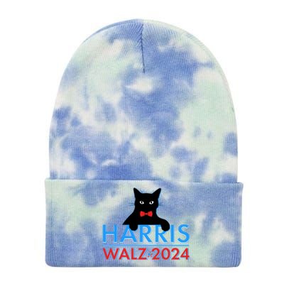 Funny Cute Kamala Harris Tim Walz 2024 Cat Tie Dye 12in Knit Beanie