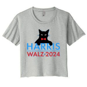 Funny Cute Kamala Harris Tim Walz 2024 Cat Women's Crop Top Tee