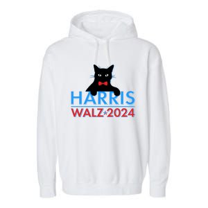 Funny Cute Kamala Harris Tim Walz 2024 Cat Garment-Dyed Fleece Hoodie