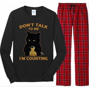 Funny Cat Knits Shirts Dont Talk To Me Im Counting Knitting Long Sleeve Pajama Set