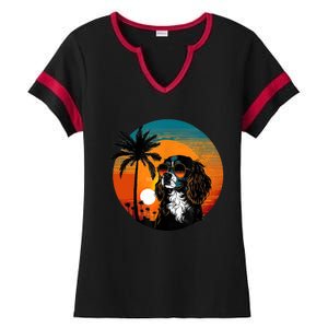 Funny Cavalier King Charles Spaniel Cute Cool Sunglasses Ladies Halftime Notch Neck Tee