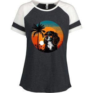 Funny Cavalier King Charles Spaniel Cute Cool Sunglasses Enza Ladies Jersey Colorblock Tee