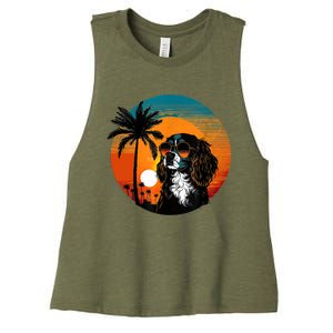 Funny Cavalier King Charles Spaniel Cute Cool Sunglasses Women's Racerback Cropped Tank