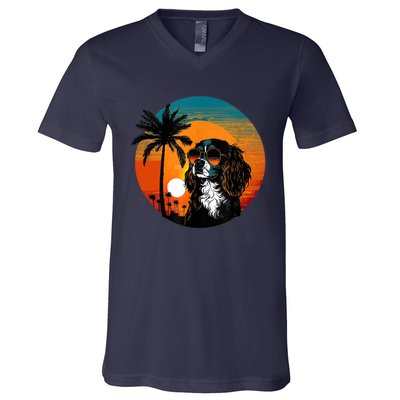 Funny Cavalier King Charles Spaniel Cute Cool Sunglasses V-Neck T-Shirt