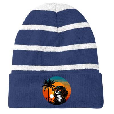 Funny Cavalier King Charles Spaniel Cute Cool Sunglasses Striped Beanie with Solid Band