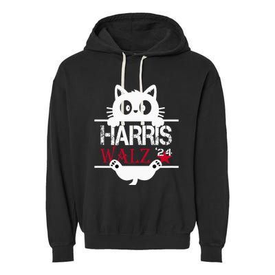 Funny Cat Kamala Harris Walz Us 2024 Elections Garment-Dyed Fleece Hoodie