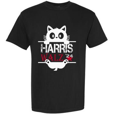 Funny Cat Kamala Harris Walz Us 2024 Elections Garment-Dyed Heavyweight T-Shirt