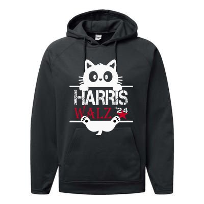 Funny Cat Kamala Harris Walz Us 2024 Elections Performance Fleece Hoodie