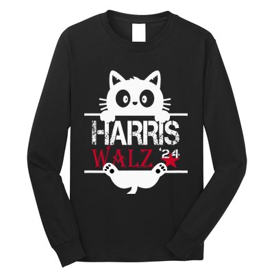 Funny Cat Kamala Harris Walz Us 2024 Elections Long Sleeve Shirt