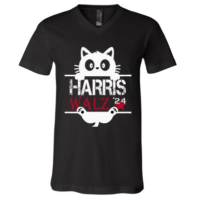 Funny Cat Kamala Harris Walz Us 2024 Elections V-Neck T-Shirt