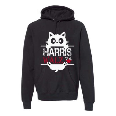 Funny Cat Kamala Harris Walz Us 2024 Elections Premium Hoodie