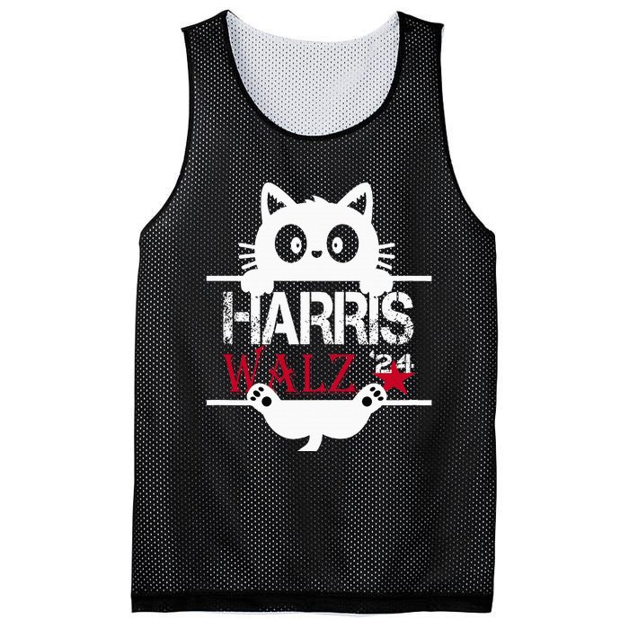 Funny Cat Kamala Harris Walz Us 2024 Elections Mesh Reversible Basketball Jersey Tank