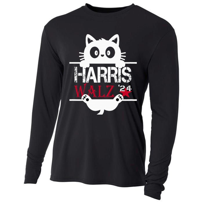 Funny Cat Kamala Harris Walz Us 2024 Elections Cooling Performance Long Sleeve Crew