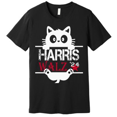 Funny Cat Kamala Harris Walz Us 2024 Elections Premium T-Shirt