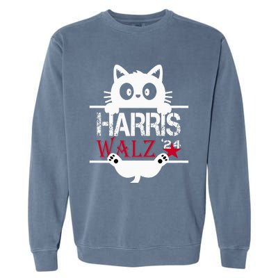 Funny Cat Kamala Harris Walz Us 2024 Elections Garment-Dyed Sweatshirt