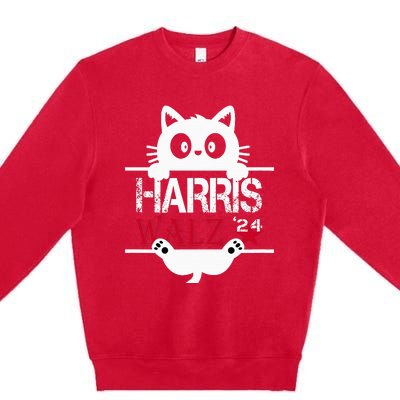 Funny Cat Kamala Harris Walz Us 2024 Elections Premium Crewneck Sweatshirt