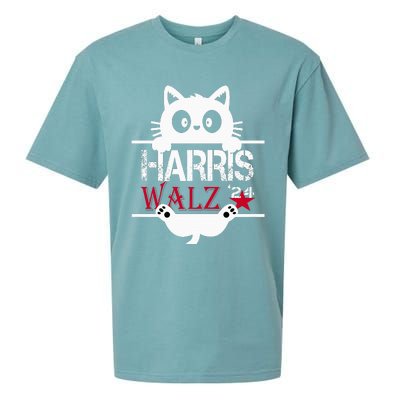 Funny Cat Kamala Harris Walz Us 2024 Elections Sueded Cloud Jersey T-Shirt