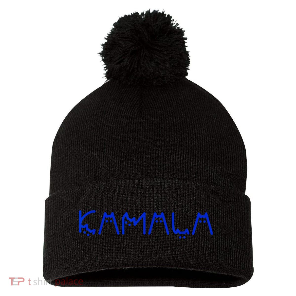 Funny Cat Kamala Harris Cat Lettering Positive Gift Pom Pom 12in Knit Beanie