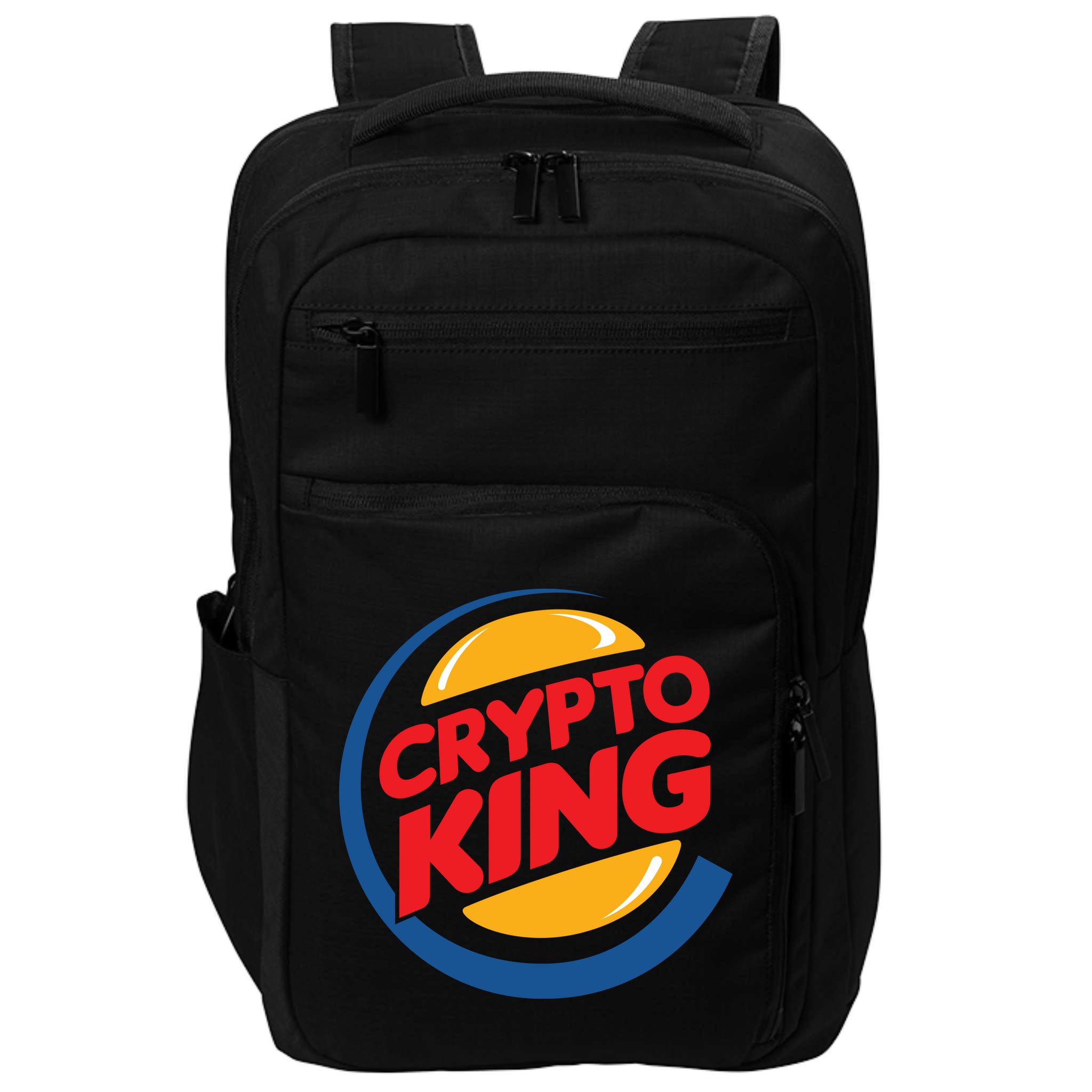 Funny Crypto King Logo Impact Tech Backpack