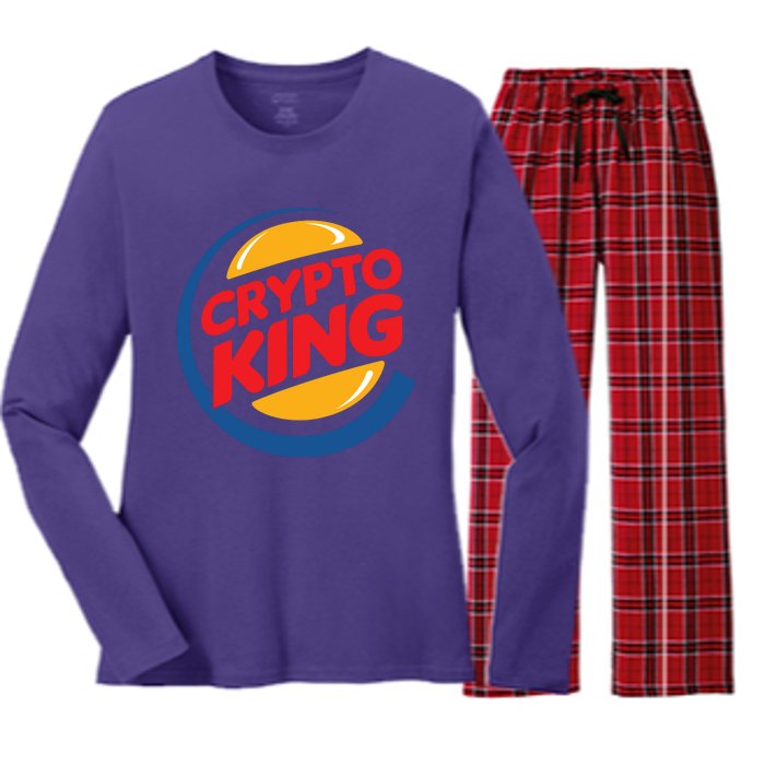 Funny Crypto King Logo Women's Long Sleeve Flannel Pajama Set 