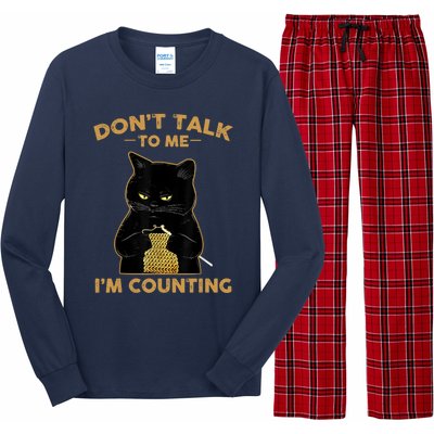 Funny Cat Knits Don't Talk To Me I'm Counting Knitting Long Sleeve Pajama Set