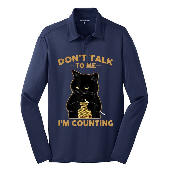 Funny Cat Knits Don't Talk To Me I'm Counting Knitting Silk Touch Performance Long Sleeve Polo