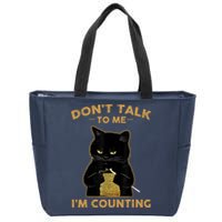 Funny Cat Knits Don't Talk To Me I'm Counting Knitting Zip Tote Bag