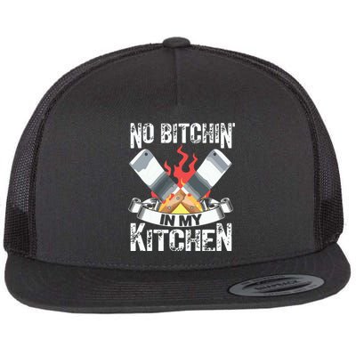 Funny Chef Knife Cook Design No Bitchin In My Kitchen Flat Bill Trucker Hat