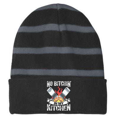 Funny Chef Knife Cook Design No Bitchin In My Kitchen Striped Beanie with Solid Band