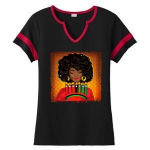 Festive Celebrate Kwanzaa Black African American Woman Ladies Halftime Notch Neck Tee