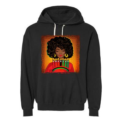 Festive Celebrate Kwanzaa Black African American Woman Garment-Dyed Fleece Hoodie