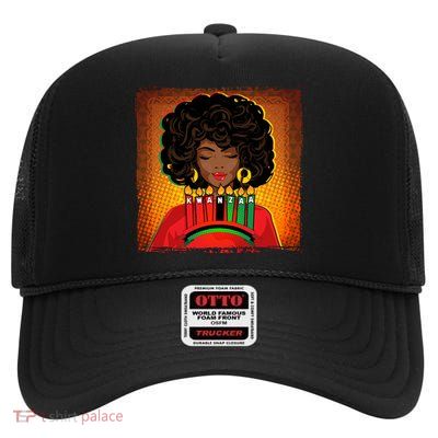 Festive Celebrate Kwanzaa Black African American Woman High Crown Mesh Back Trucker Hat
