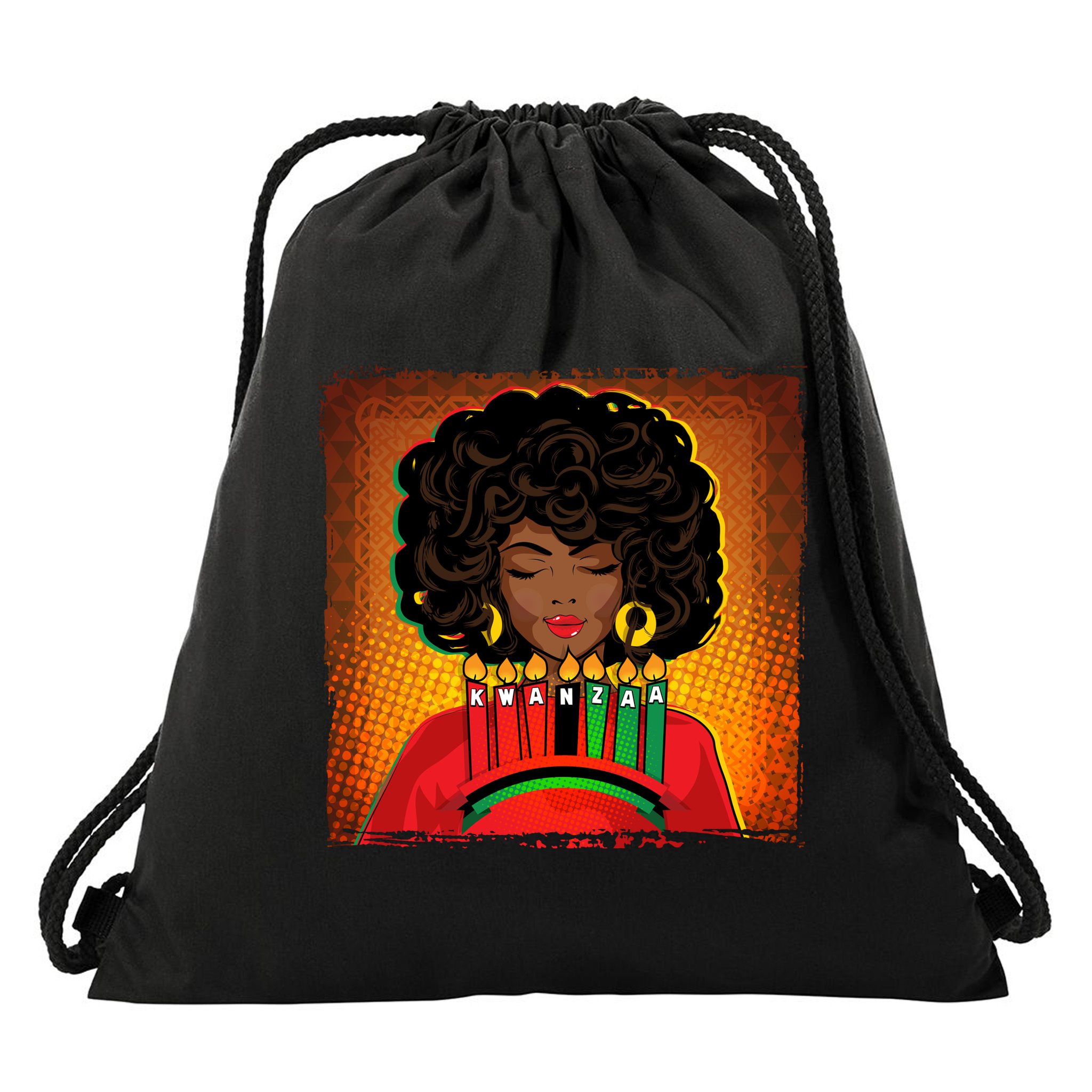 Festive Celebrate Kwanzaa Black African American Woman Drawstring Bag