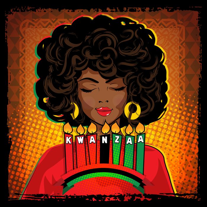 Festive Celebrate Kwanzaa Black African American Woman Drawstring Bag