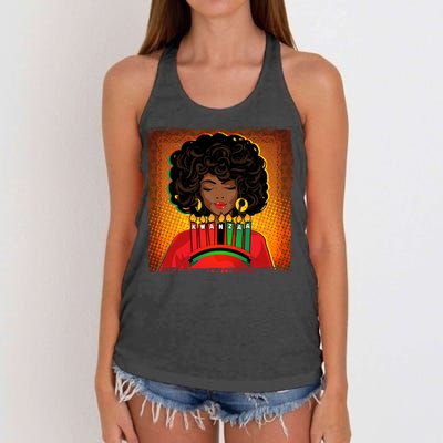 Festive Celebrate Kwanzaa Black African American Woman Women's Knotted Racerback Tank