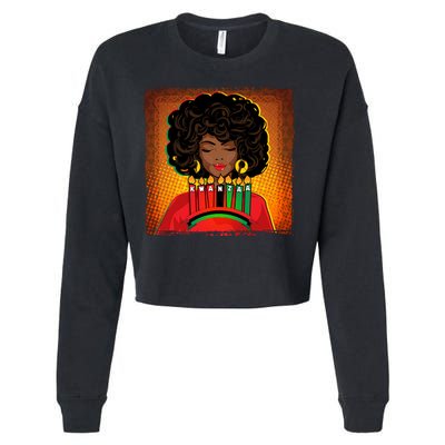 Festive Celebrate Kwanzaa Black African American Woman Cropped Pullover Crew