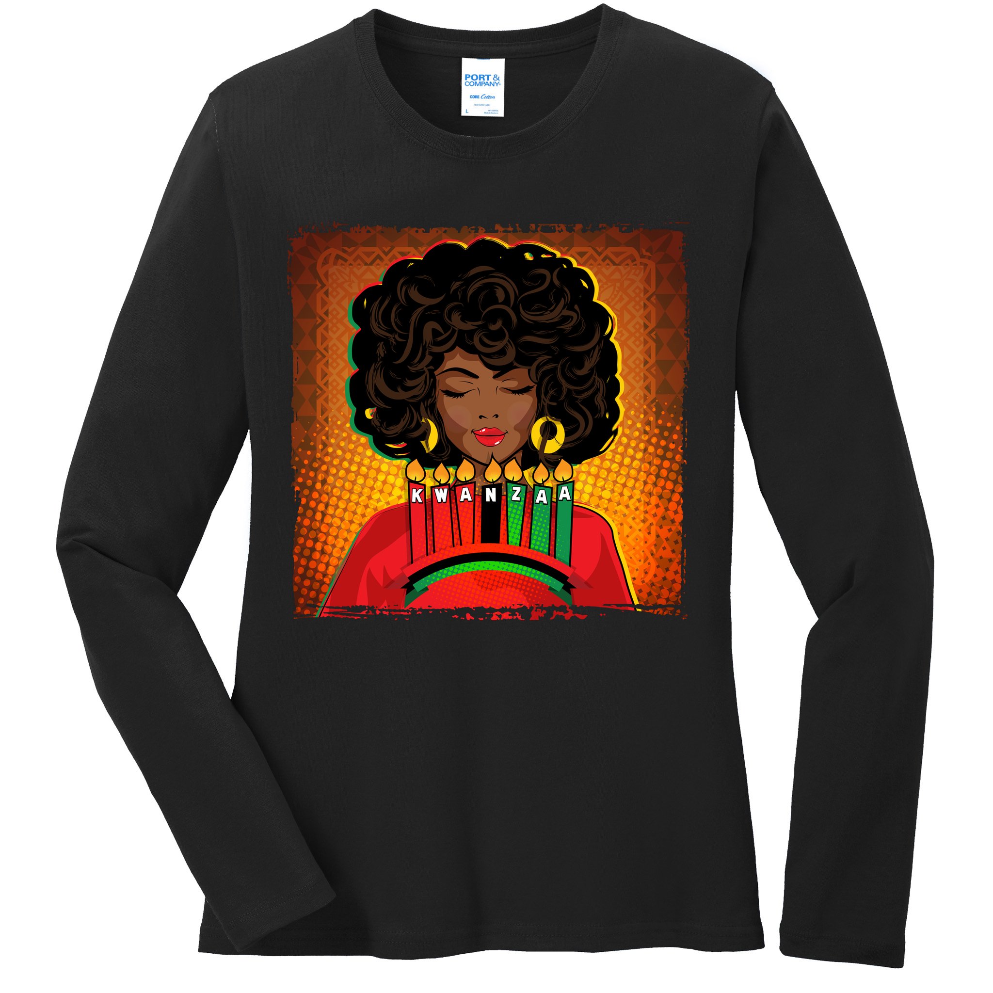 Festive Celebrate Kwanzaa Black African American Woman Ladies Long Sleeve Shirt