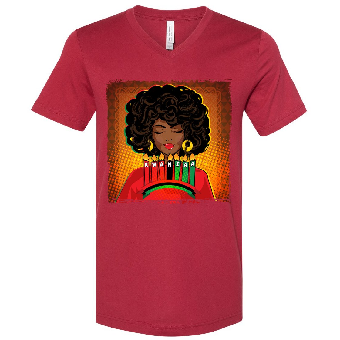 Festive Celebrate Kwanzaa Black African American Woman V-Neck T-Shirt